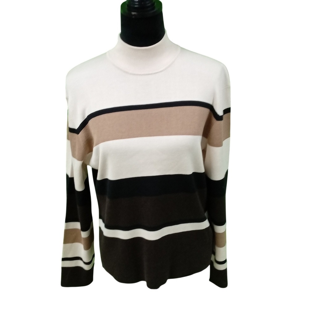 Saville Sweater XL Brown Beige Tan‎ Stripe Stretch Mock Neck Long Sl Nordstrom